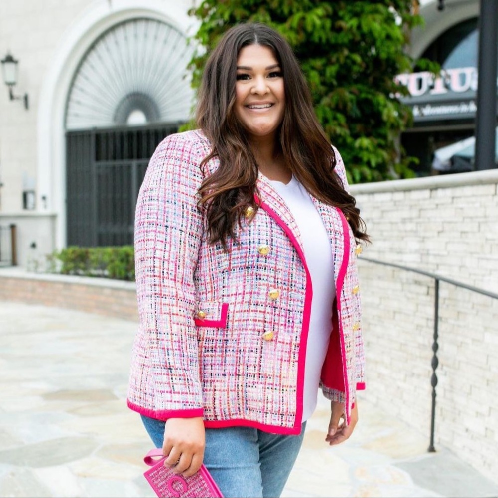 Halogen Vibrant Pink and Multicolor Tweed Blazer
